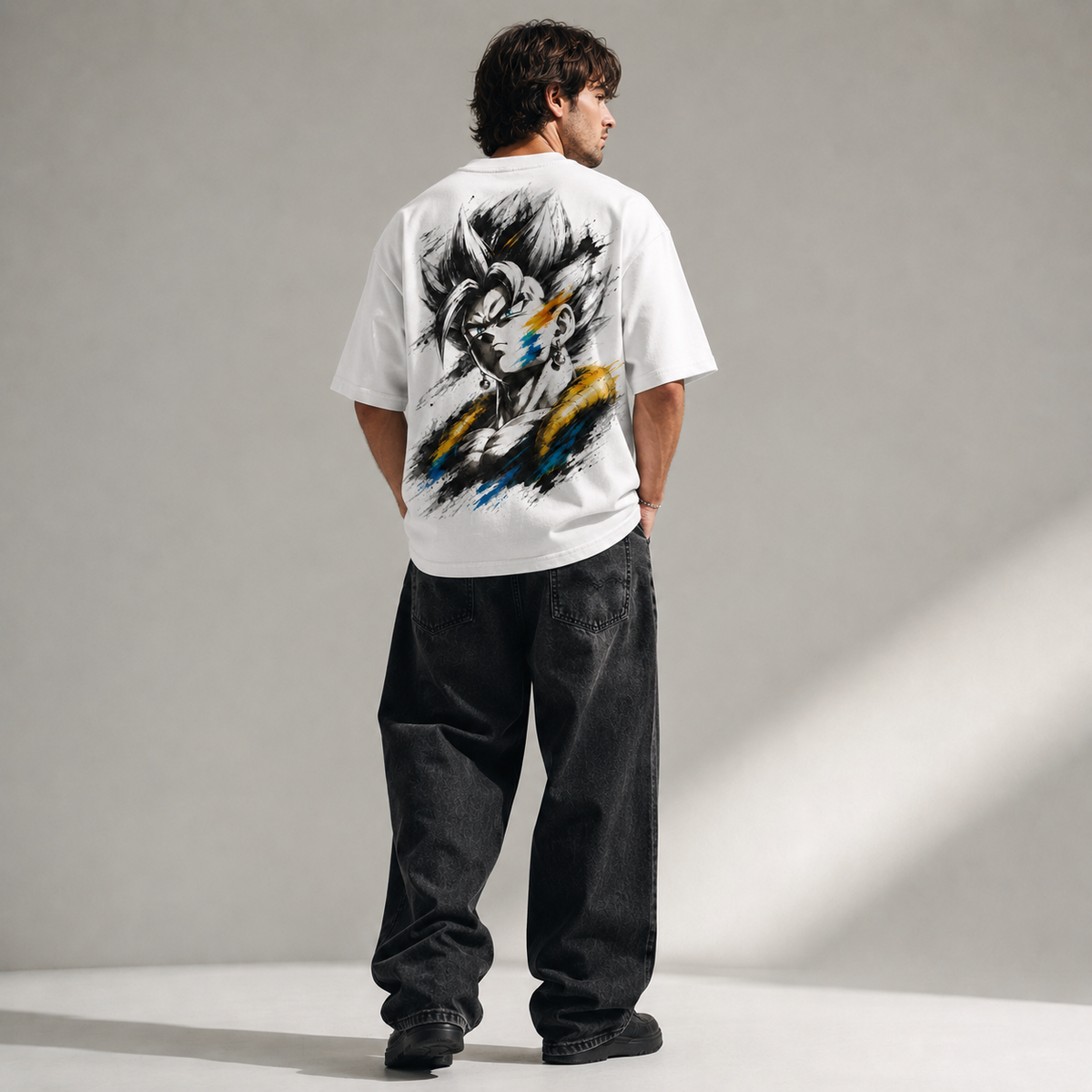 Dragon Ball Anime Graphic Tee - Ink and Restraint: A Portrait of Vegito in Monochrome