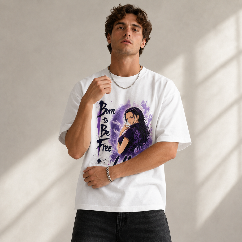 One Piece Anime Graphic Tee - Born to Be Free: Nico Robin in Violet and Ink