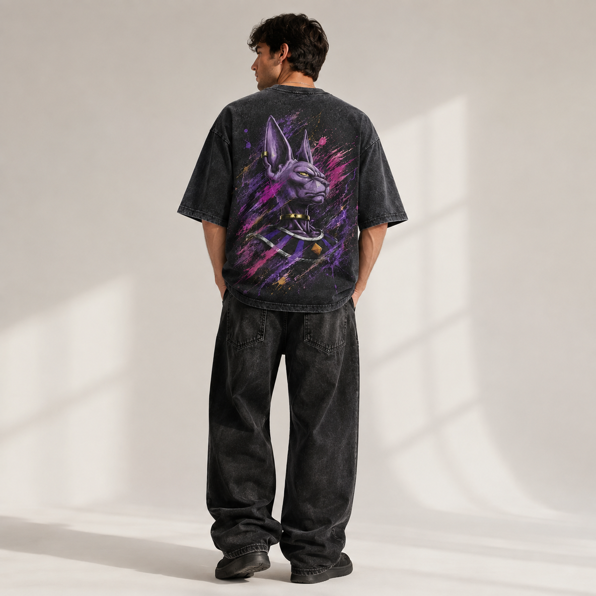 Dragon Ball Anime Graphic Tee - Violet Composure: Beerus in Splattered Portrait Stillness