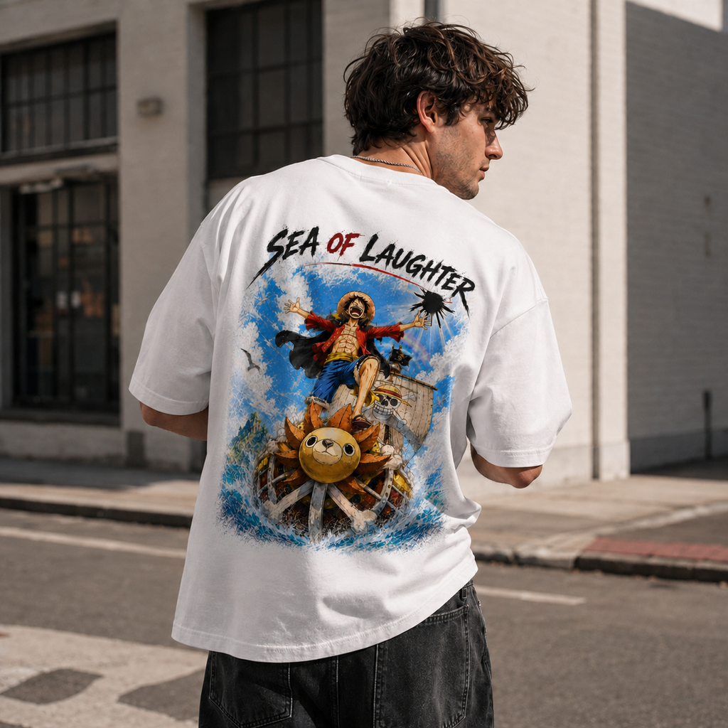 One Piece Anime Graphic Tee - Sea of Laughter: Luffy, Open Arms and an Open Horizon
