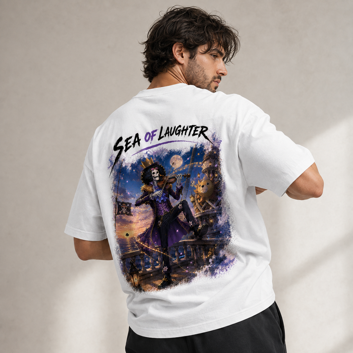 One Piece Anime Graphic Tee - Sea of Laughter: Brook, Moonlight and the Measure of a Song