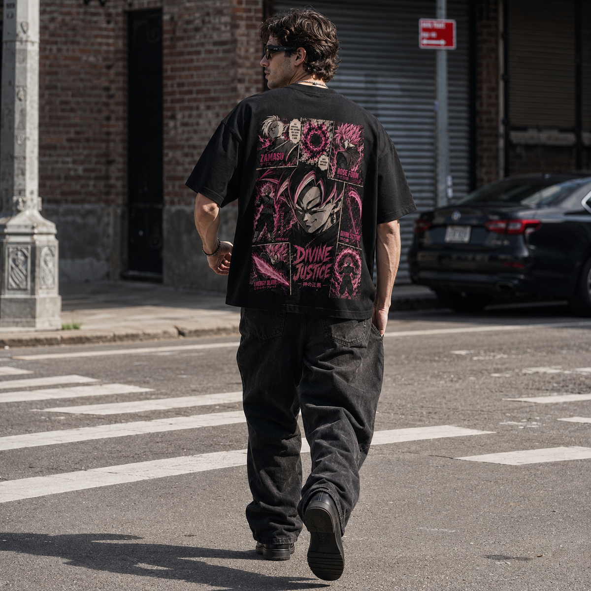 Dragon Ball Anime Graphic Tee - Divine Justice: Goku Black in Rose-Toned Panel Graphic