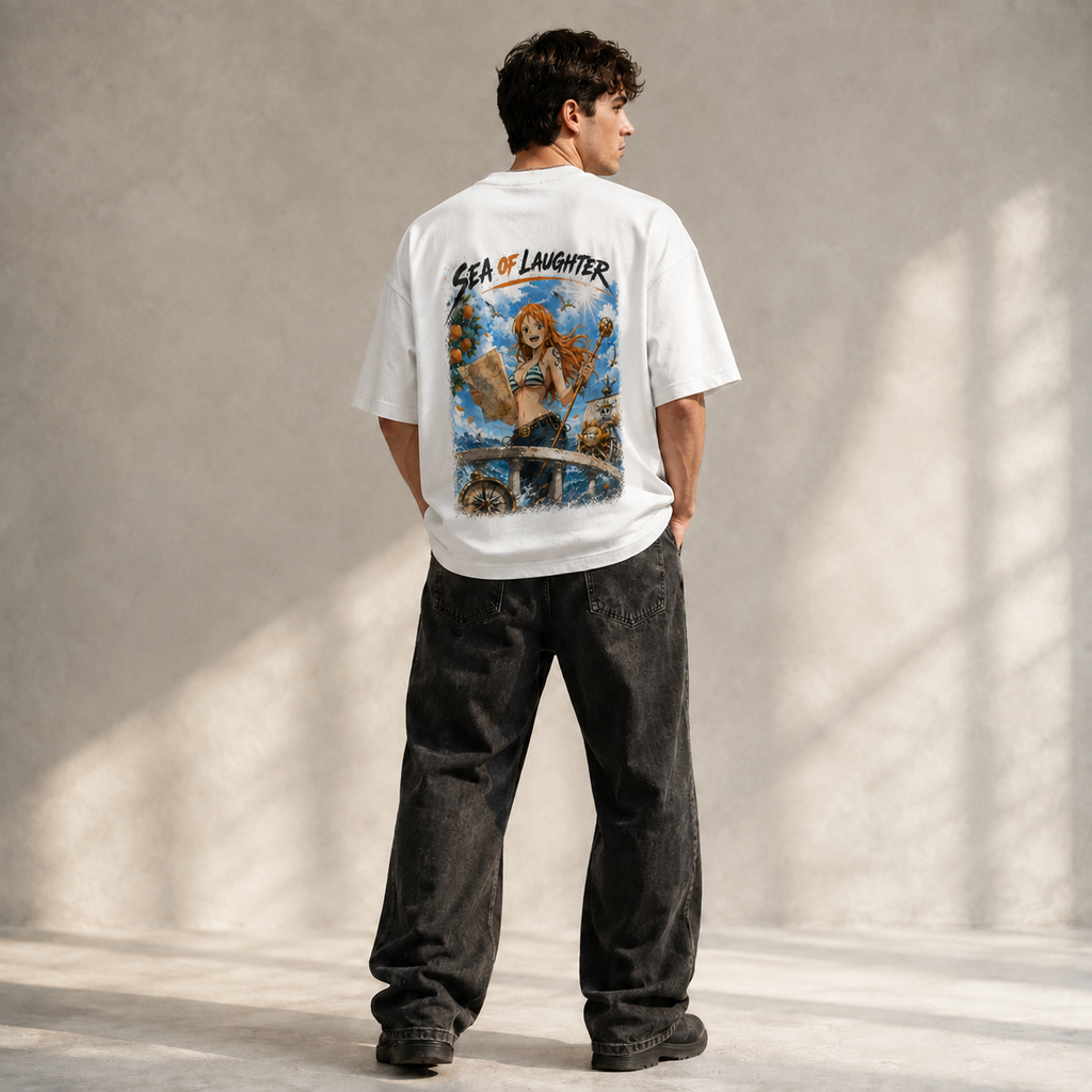 One Piece Anime Graphic Tee - Sea of Laughter: Nami, Charted Horizons