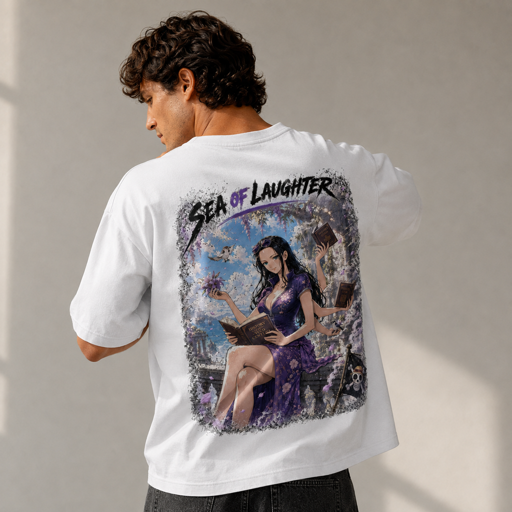 One Piece Anime Graphic Tee - Sea of Laughter: Nico Robin, Violet Calm and Ancient Pages