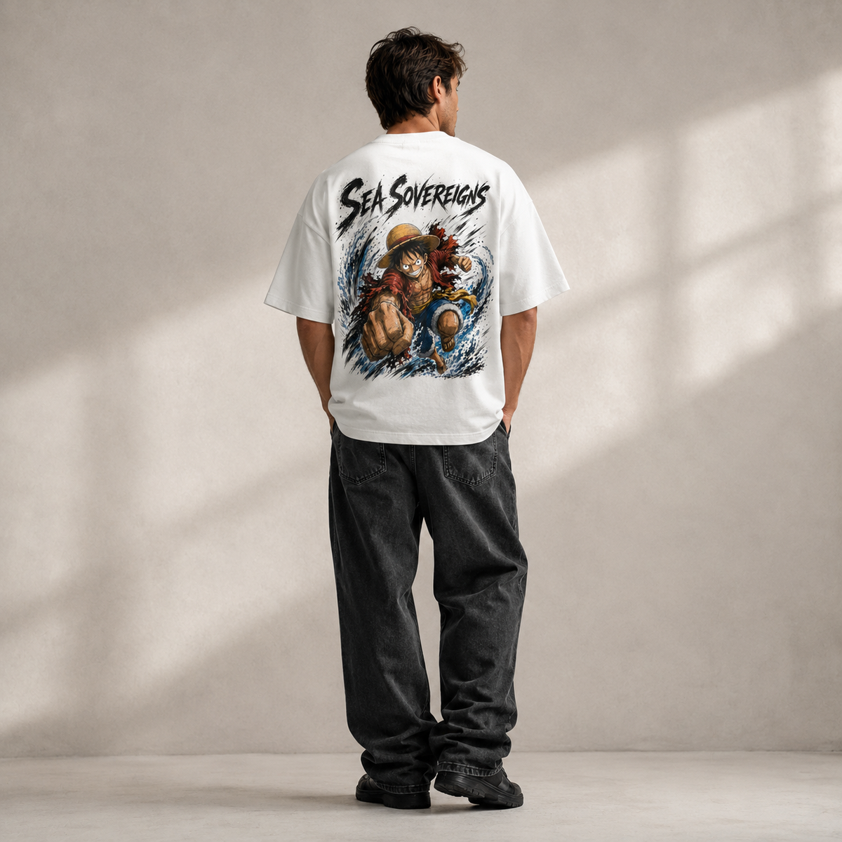 One Piece Anime Graphic Tee - Sea Sovereigns: Luffy Full Force Oversized Streetwear