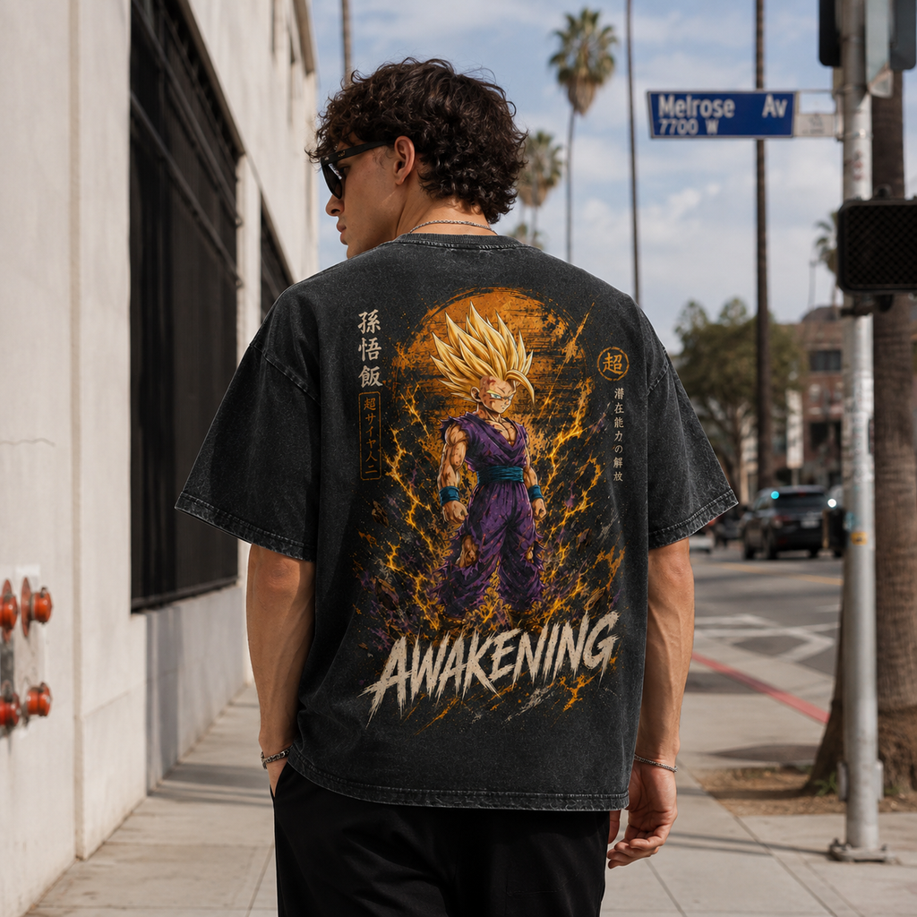 Dragon Ball Anime Graphic Tee - Awakening: Gohan, Amber Aura and Violet Gi