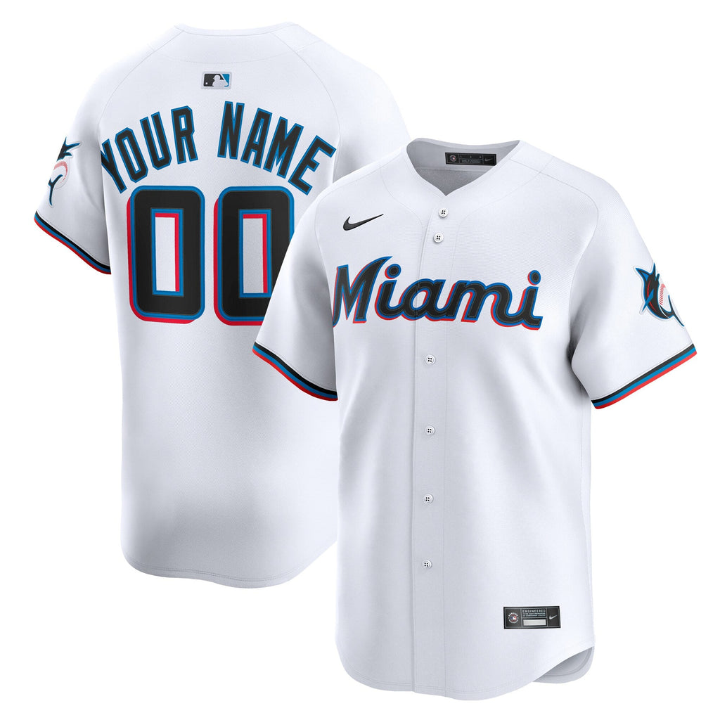 Miami Marlins White Home Limited Custom Baseball Jersey