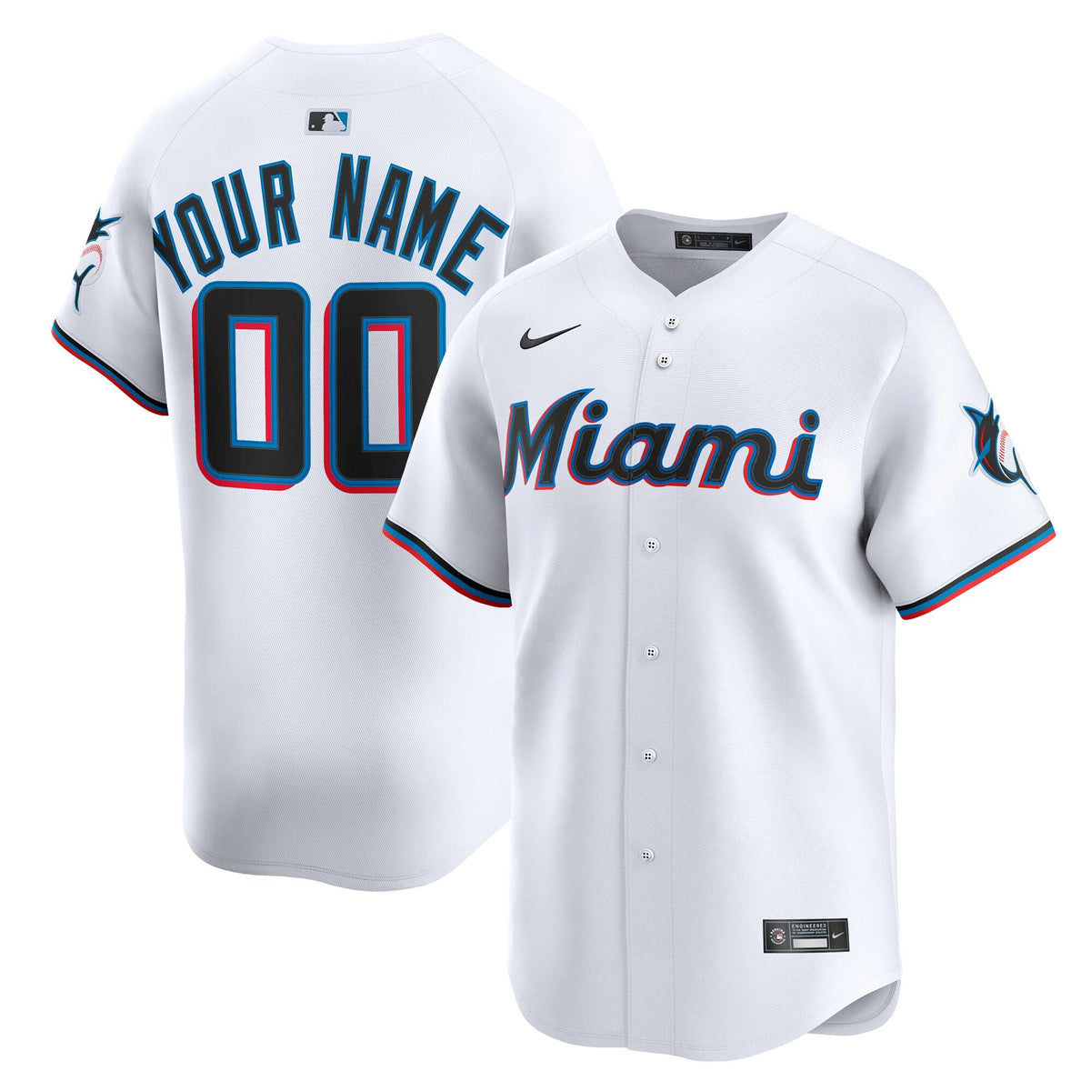 Miami Marlins White Home Limited Custom Baseball Jersey
