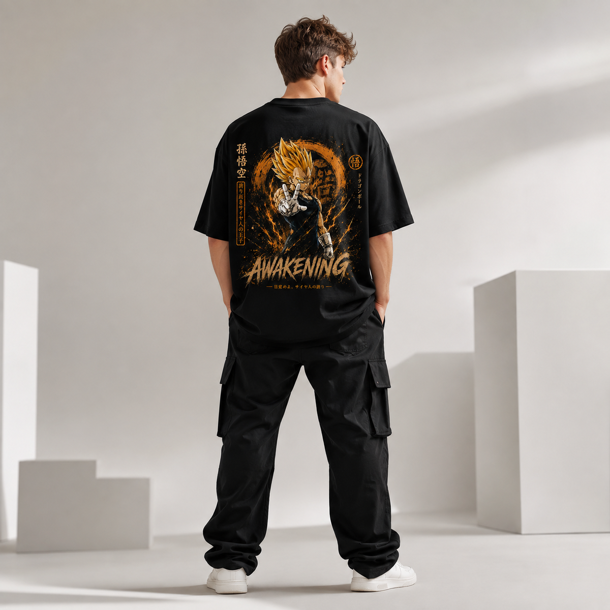 Dragon Ball Anime Graphic Tee - Awakening: Vegeta in Amber Aura, Directional