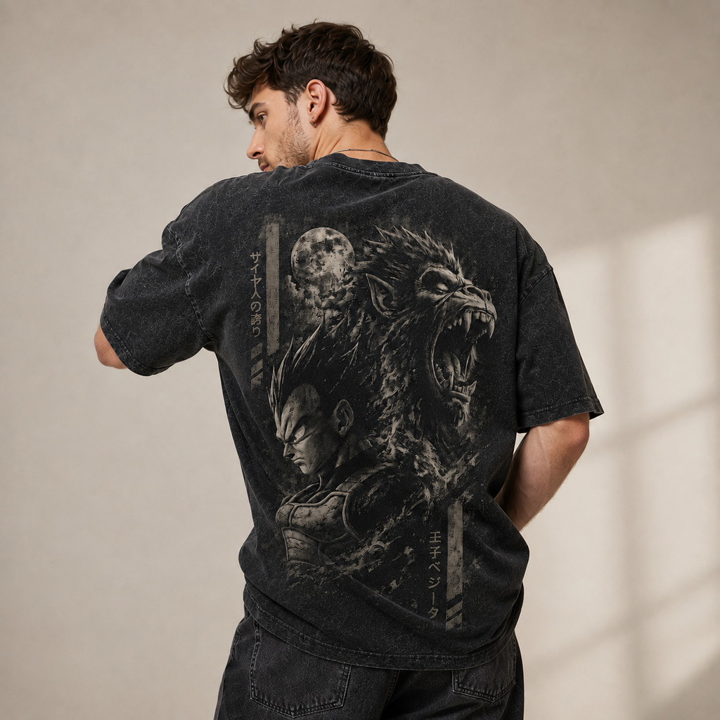 Dragon Ball Anime Graphic Tee - Saiyan Pride: Vegeta and the Great Ape Beneath a Full Moon