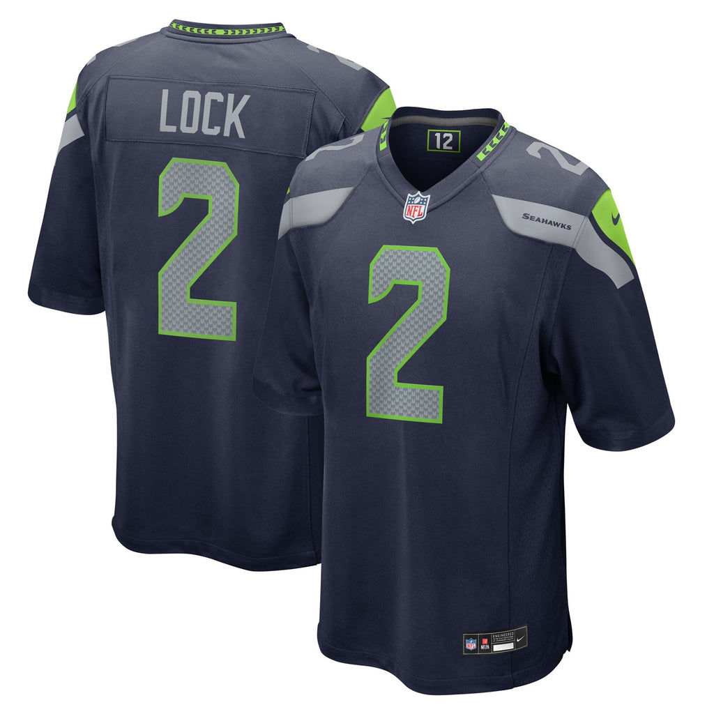 Seattle Seahawks Drew Lock College Navy Team Game Football Jersey