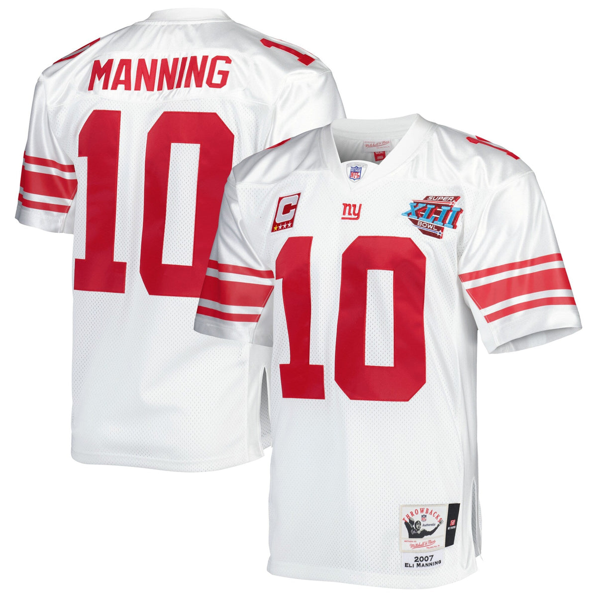 New York Giants 2007 Eli Manning White Throwback Retired Player Football Jersey