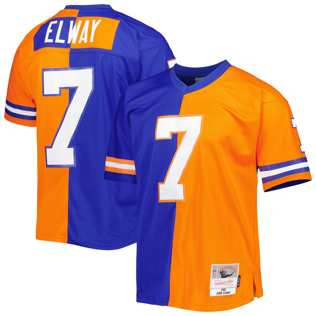Denver Broncos John Elway Royal/Orange 1990 Split Legacy Replica Football Jersey
