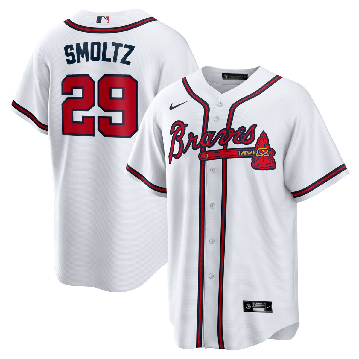 Atlanta Braves John Smoltz White Home Retired Player Replica Baseball Jersey