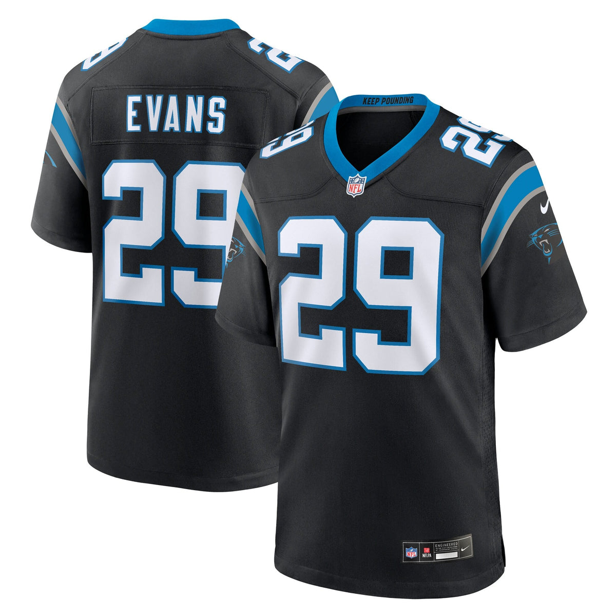 Carolina Panthers Akayleb Evans Black Team Game Football Jersey