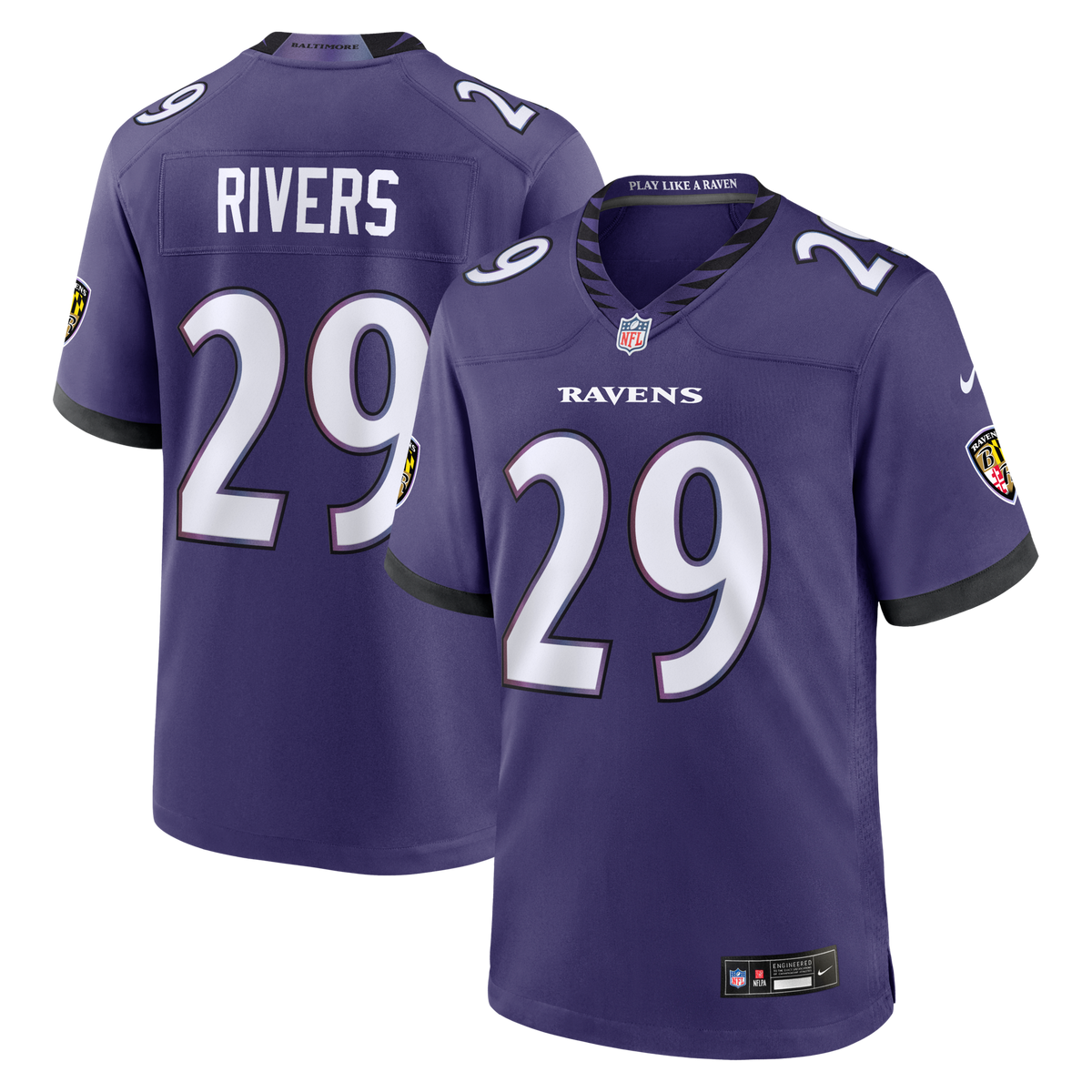 Baltimore Ravens Chandler Rivers Purple Team Game Football Jersey