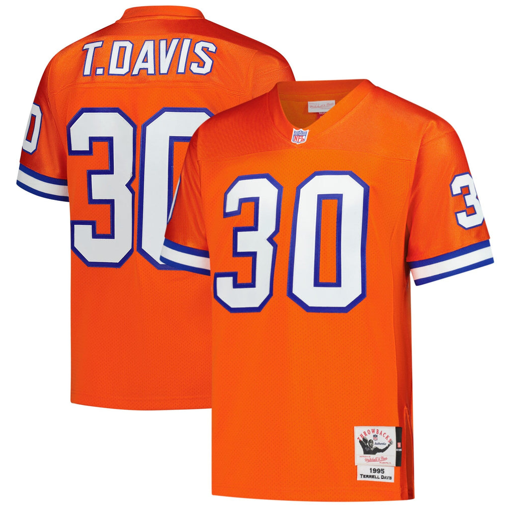 Denver Broncos Terrell Davis Orange 1995 Throwback Retired Player Football Jersey