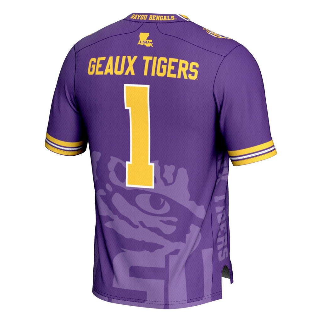 #1 Purple LSU Tigers Icon Print Football Fashion Jersey