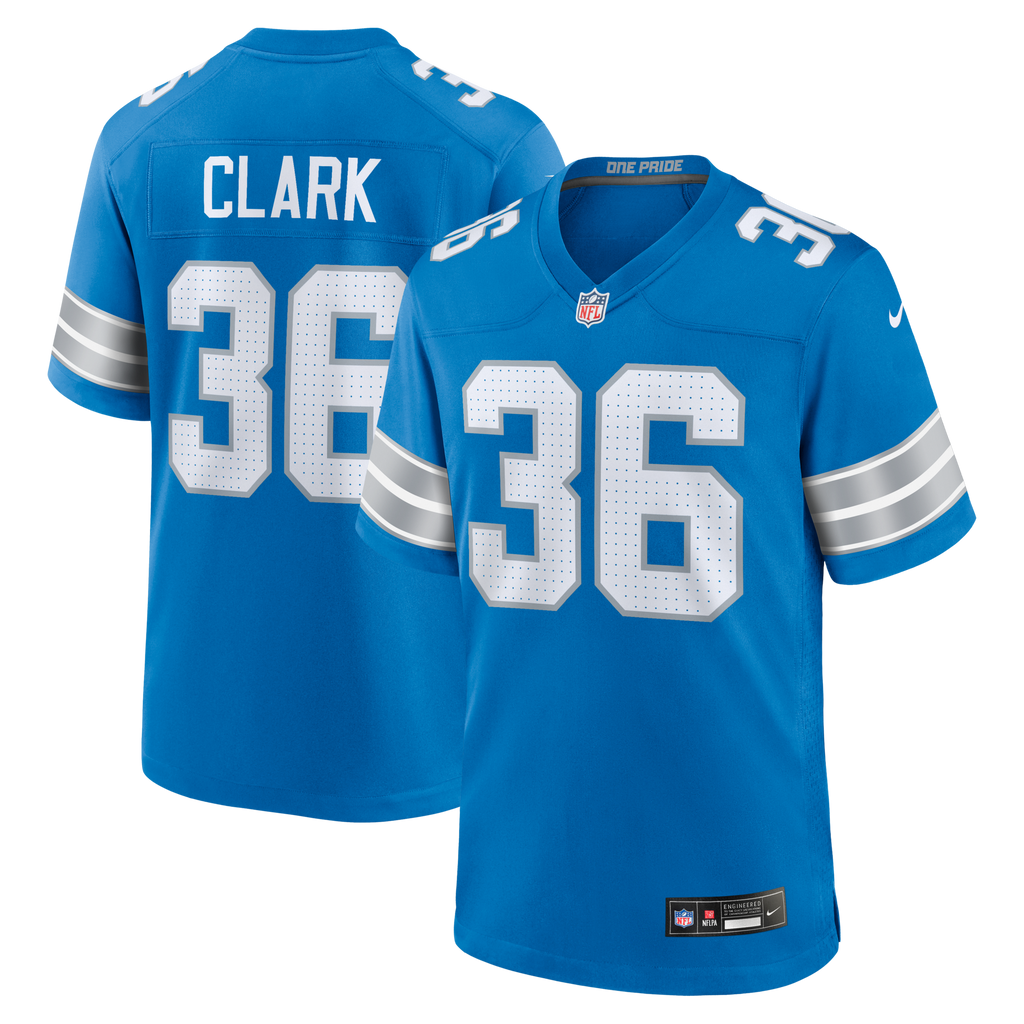 Detroit Lions Chuck Clark Blue Team Game Football Jersey