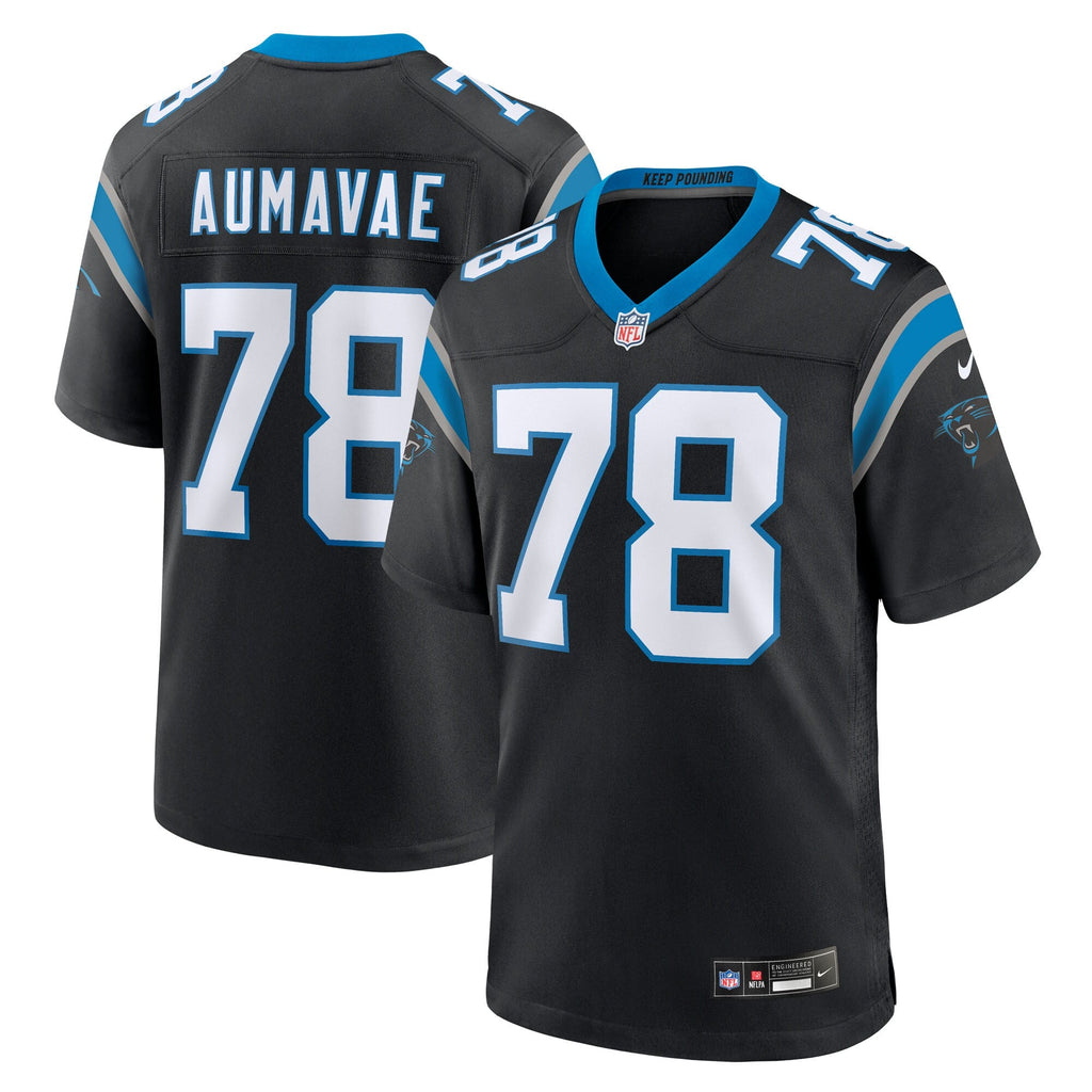 Carolina Panthers Popo Aumavae Black Team Game Football Jersey