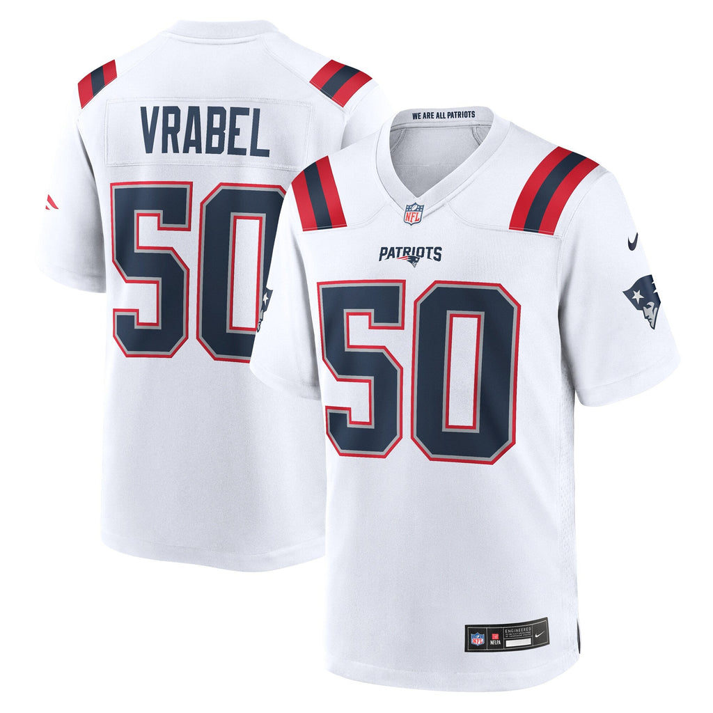 New England Patriots Mike Vrabel White Retired Player Game Football Jersey