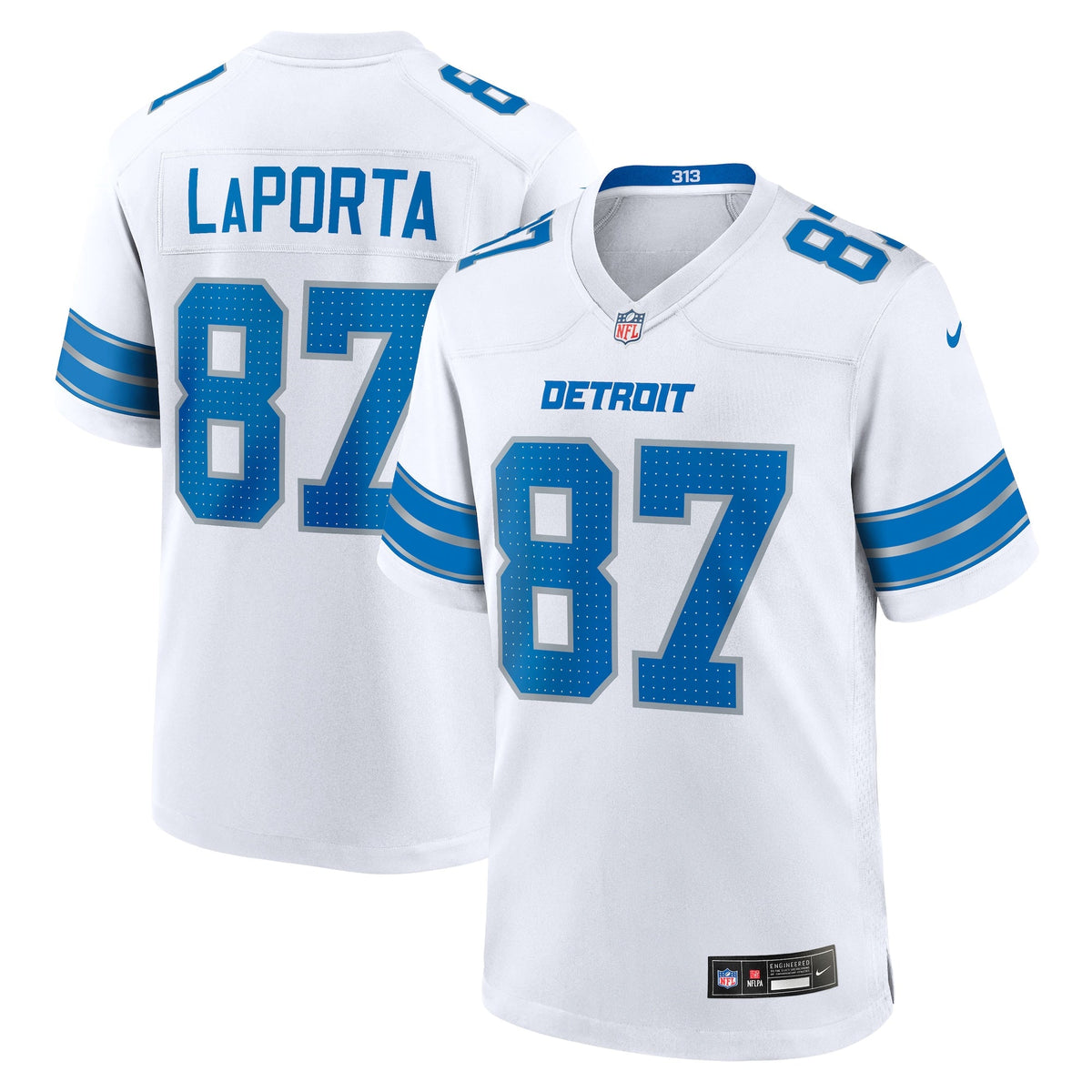Detroit Lions Sam LaPorta White White Game Football Jersey