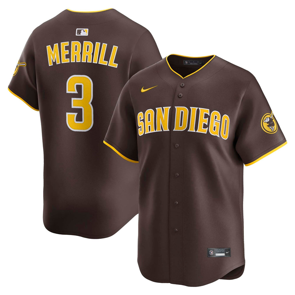 San Diego Padres Jackson Merrill Brown Road Limited Player Baseball Jersey