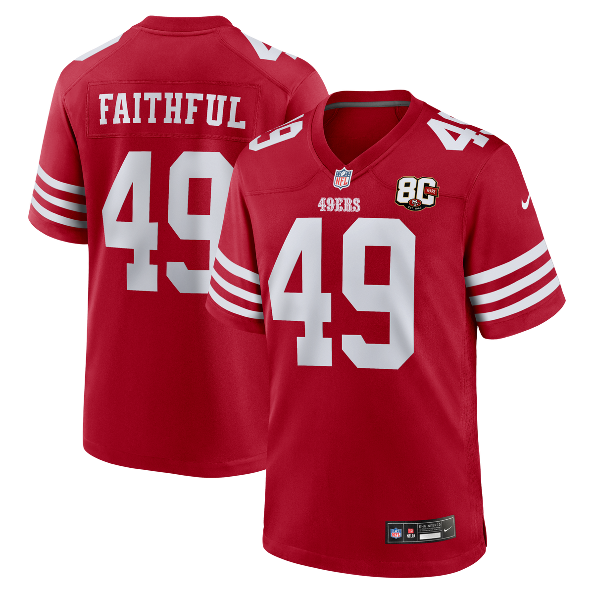 San Francisco 49ers The Faithful Scarlet 80th Anniversary Game Football Jersey