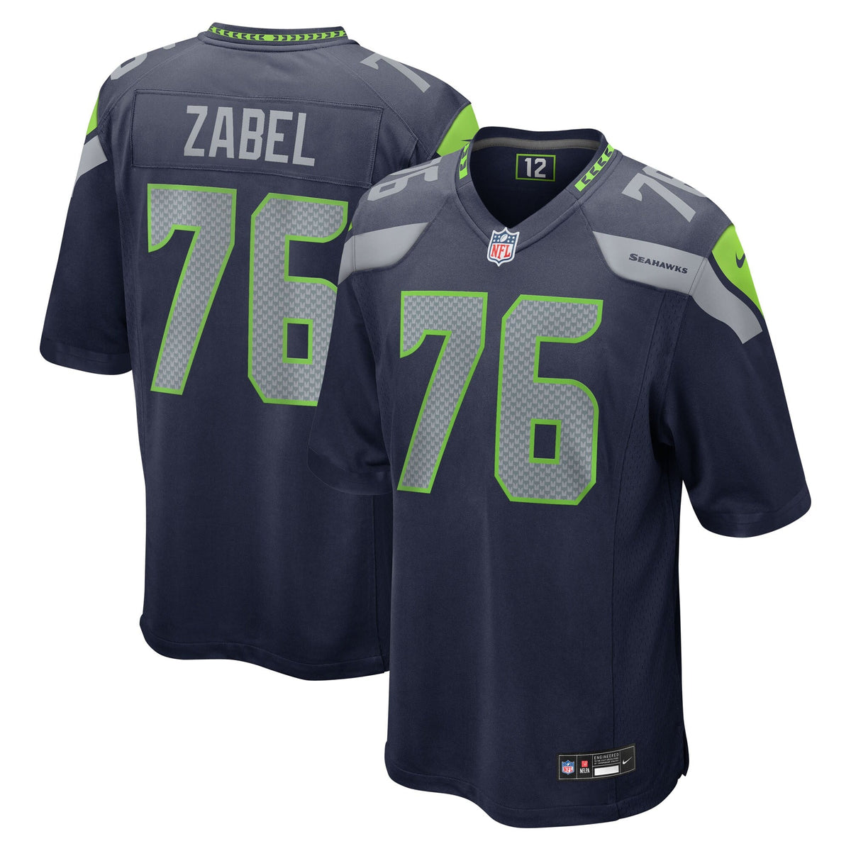 Seattle Seahawks Grey Zabel Navy Team Game Football Jersey