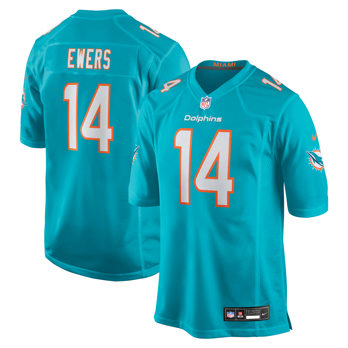 Miami Dolphins Quinn Ewers Aqua Team Game Football Jersey
