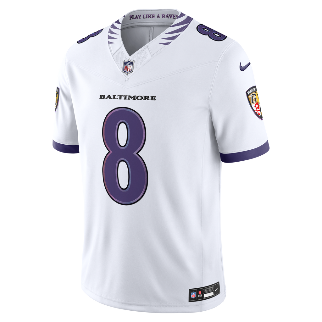 Baltimore Ravens Lamar Jackson White Vapor F.U.S.E. Stitched Limited Football Jersey