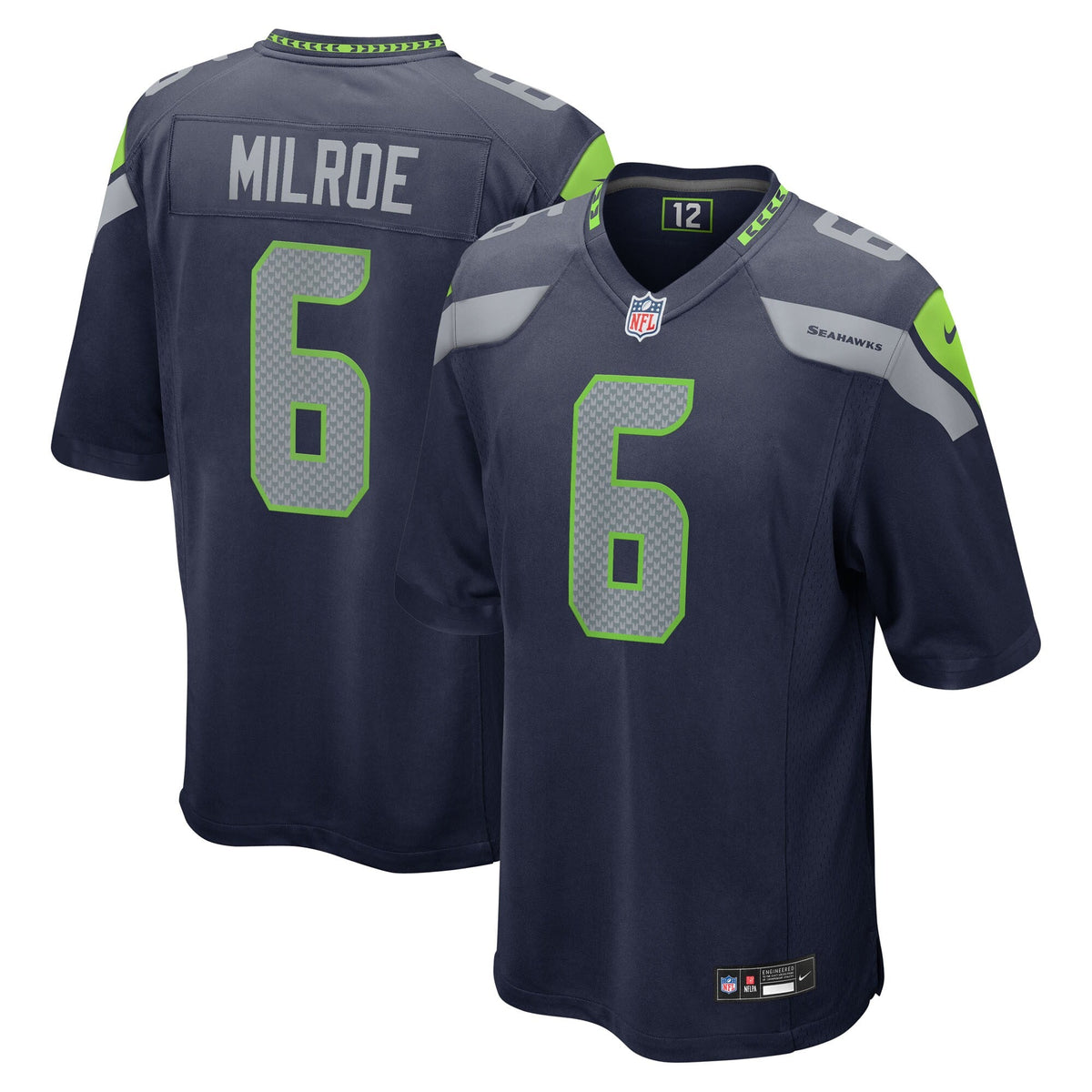 Seattle Seahawks Jalen Milroe College Navy 2025 NFL Draft Game Football Jersey
