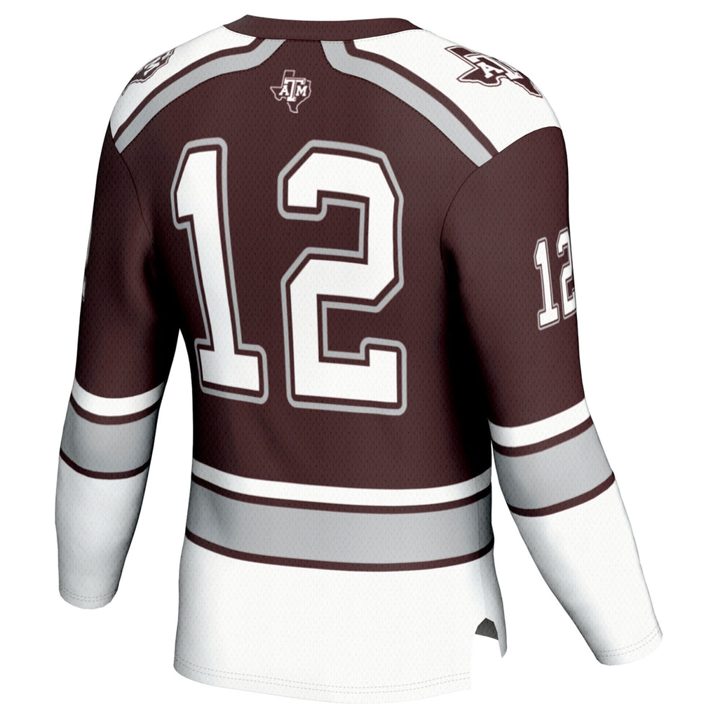 #12 Texas A&M Aggies Hockey Fashion Jersey – Maroon