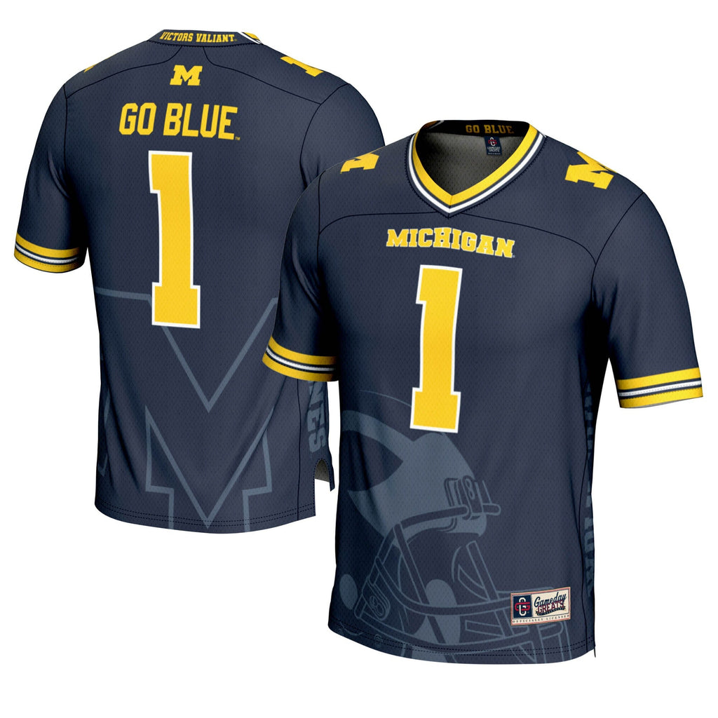 #1 Navy Michigan Wolverines Icon Print Football Fashion Jersey