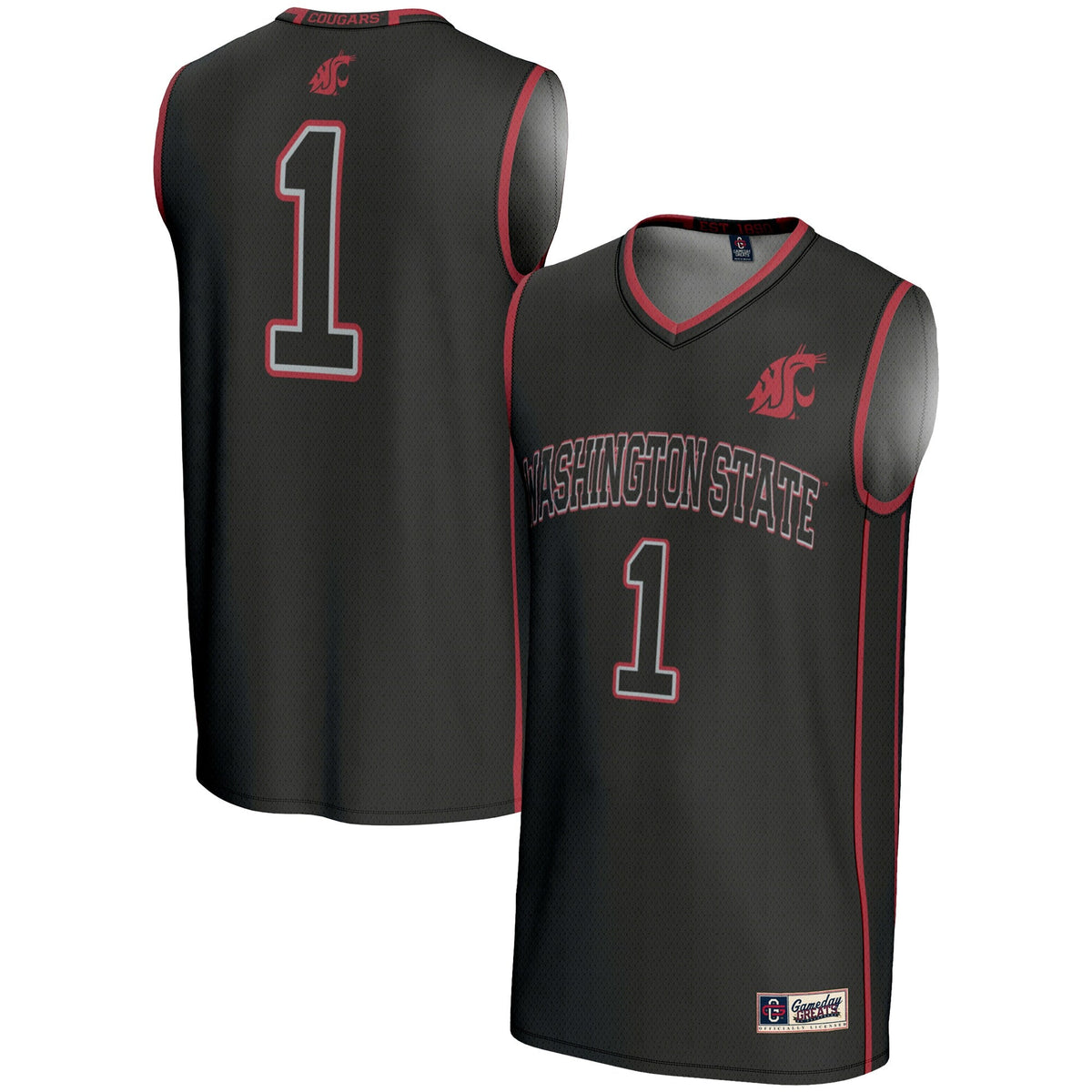 #1 Washington State Cougars Lightweight Basketball Jersey - Black