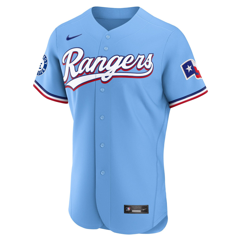 Texas Rangers Light Blue Alternate Sponsor Patch Baseball Jersey