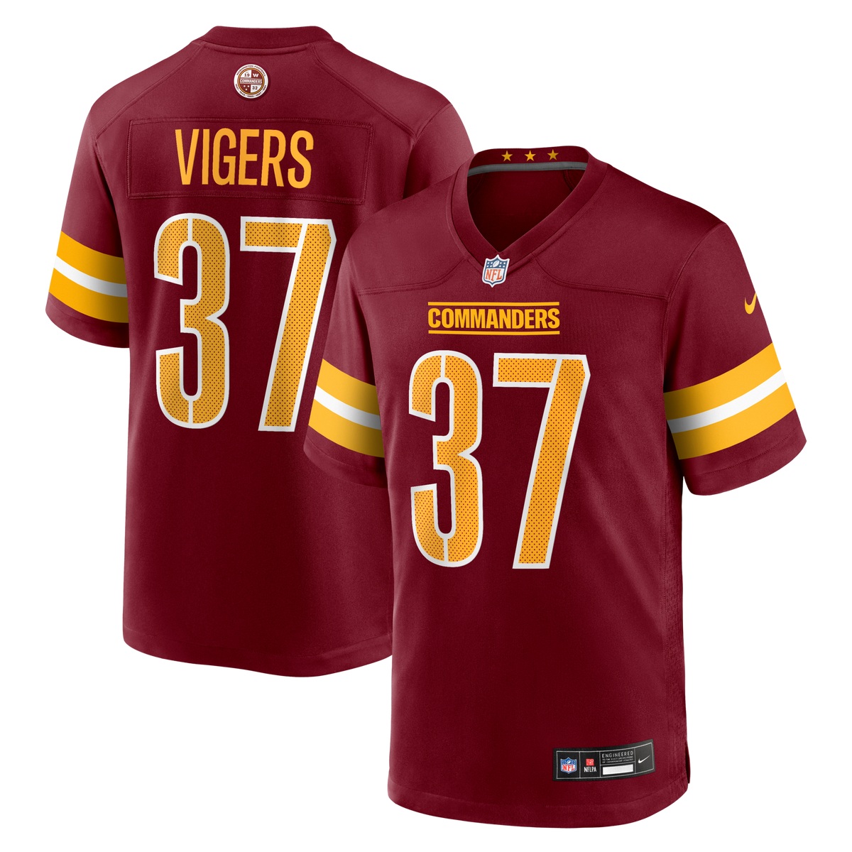 Washington Commanders Car'lin Vigers Burgundy Team Game Football Jersey