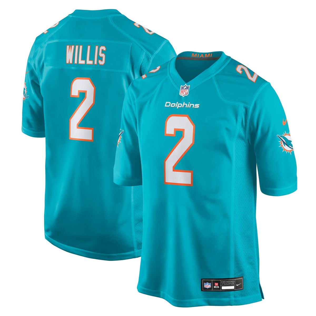 Miami Dolphins Malik Willis Aqua Game Football Jersey