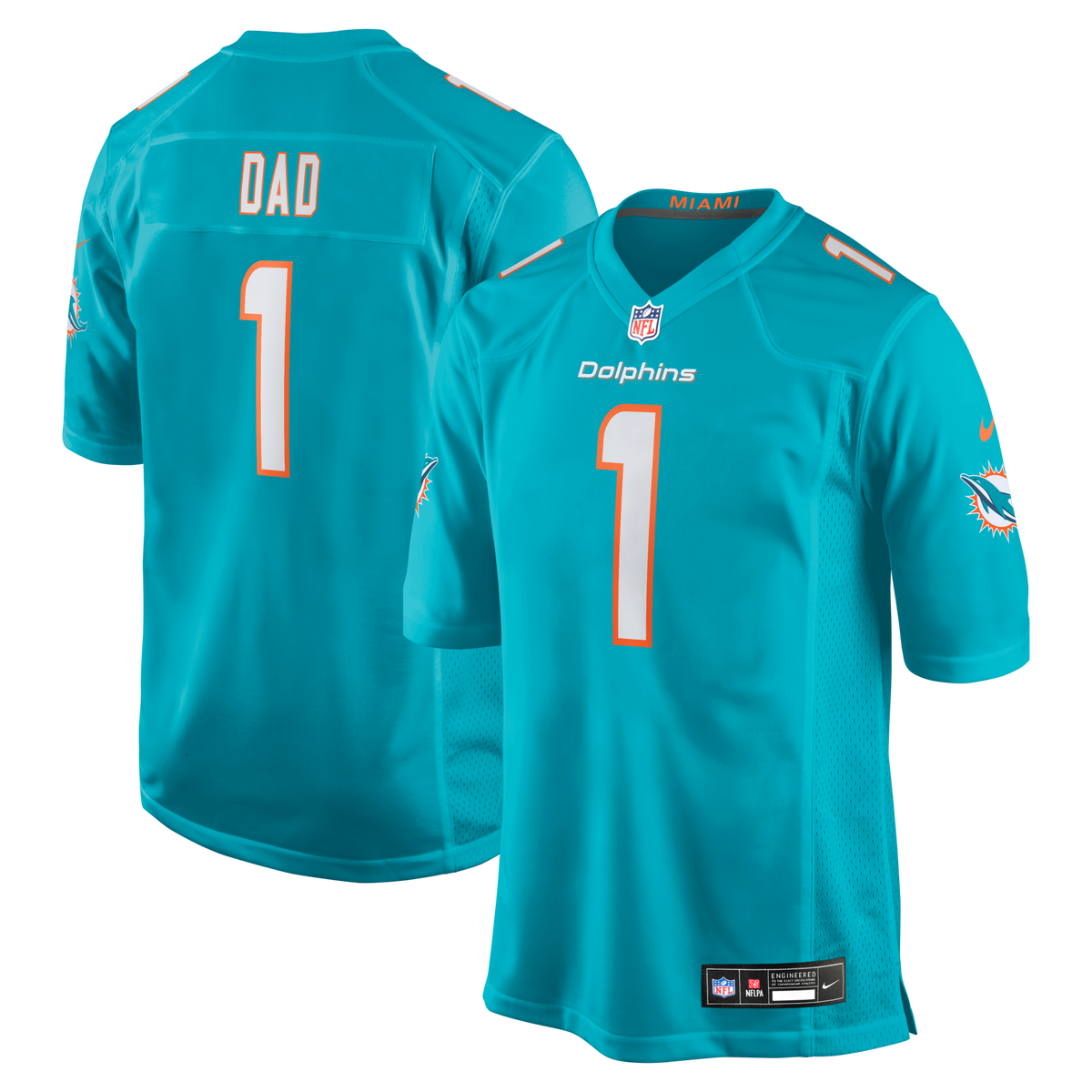 Miami Dolphins Number 1 Dad Aqua Game Football Jersey