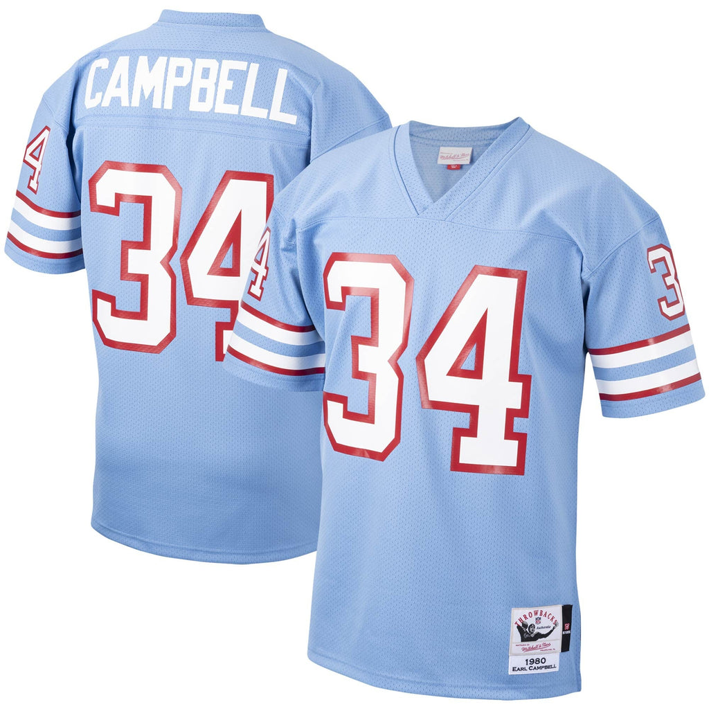 Houston Oilers 1980 Earl Campbell Light Blue Throwback Retired Player Football Jersey