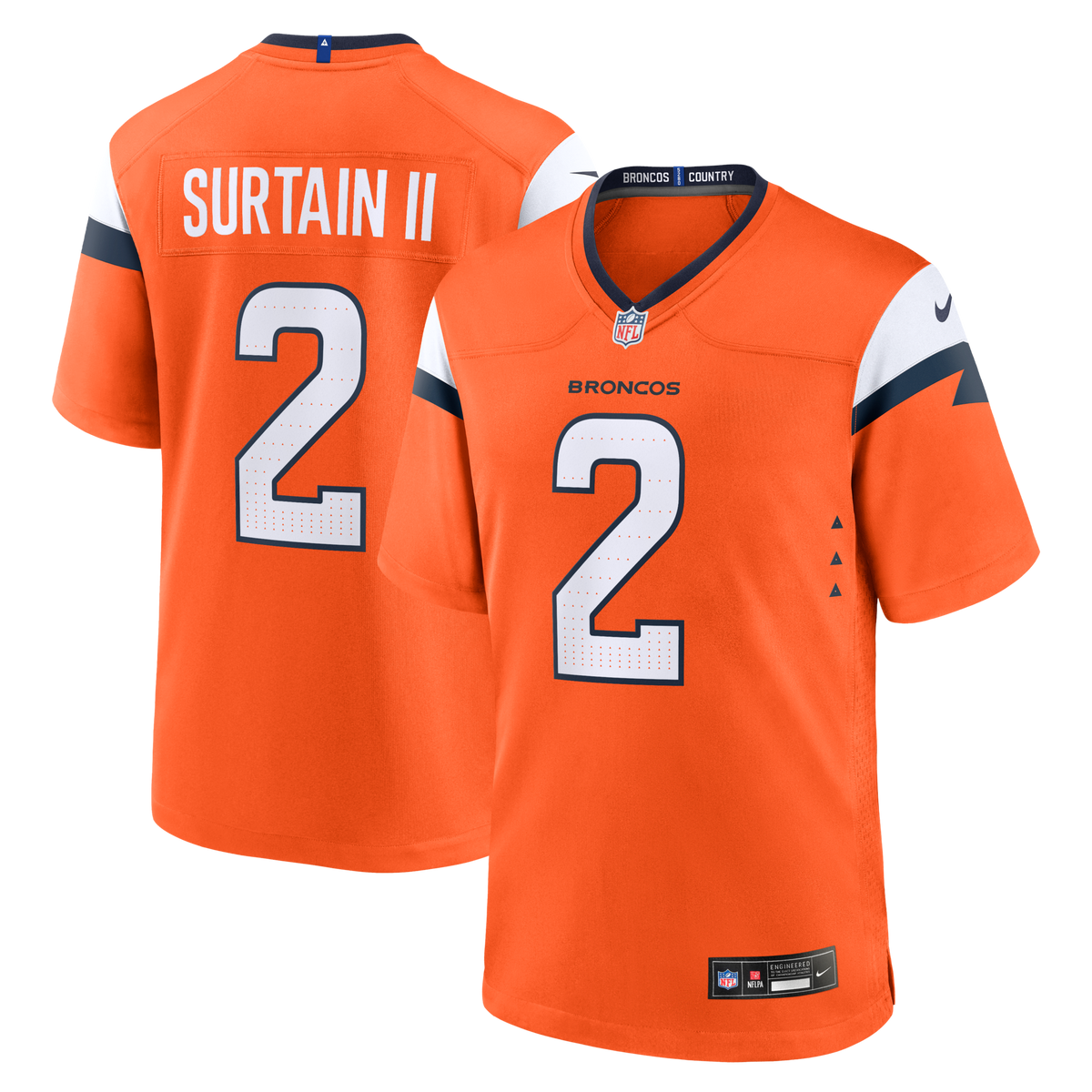Denver Broncos Patrick Surtain II Orange Team Game Football Jersey