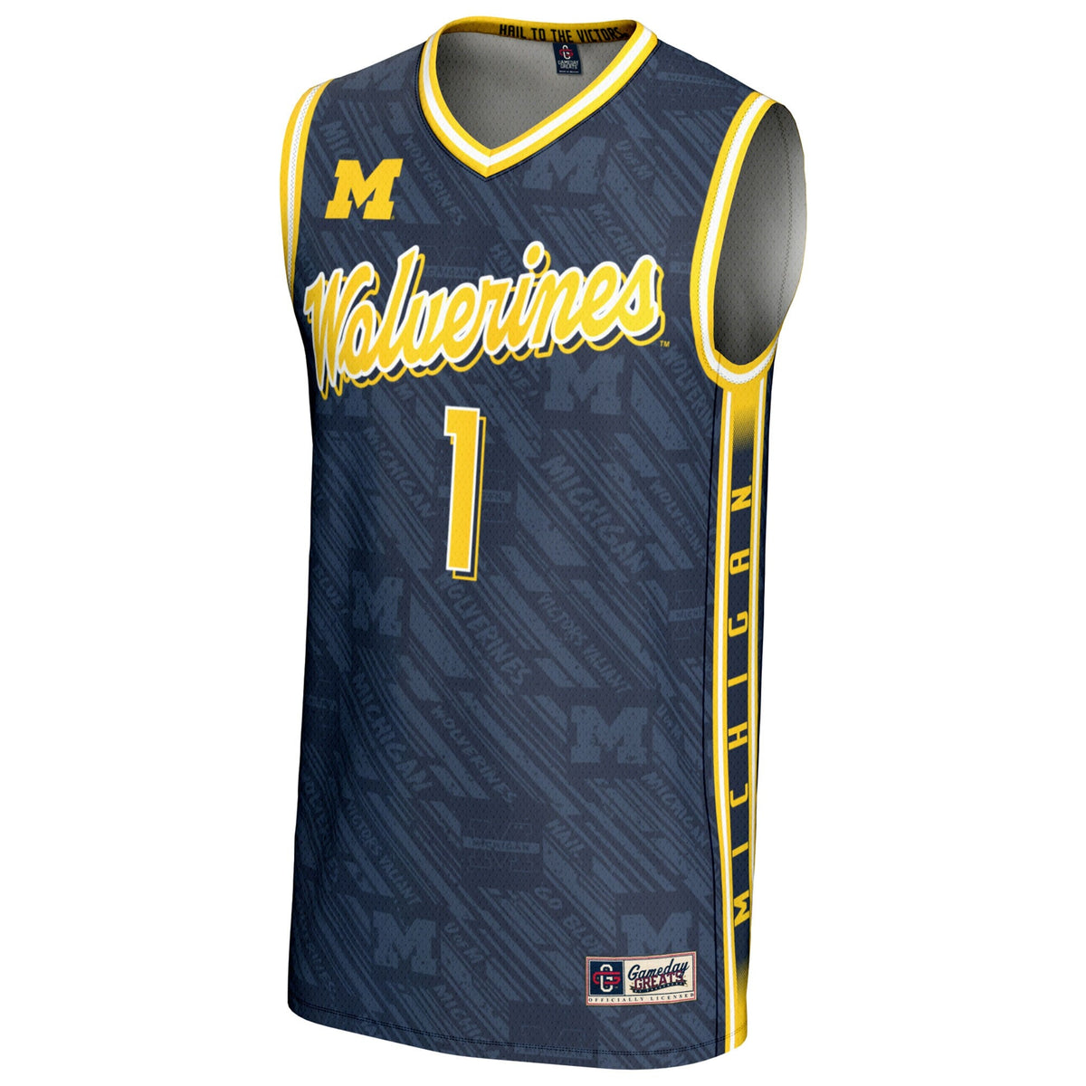 #1 Michigan Wolverines Highlight Print Lightweight Basketball Fashion Jersey - Navy