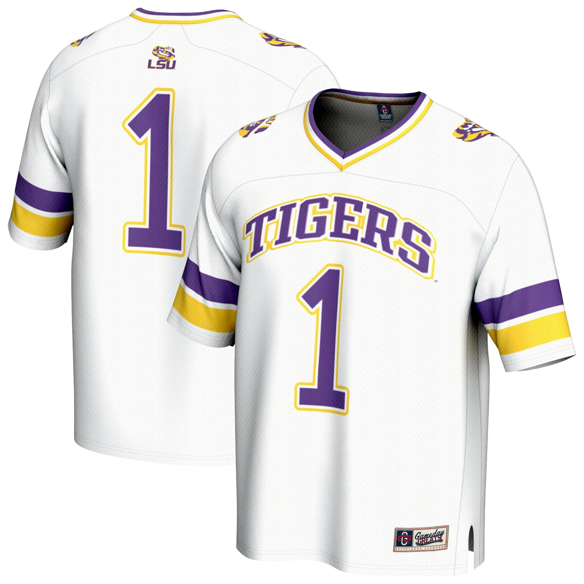 #1 White LSU Tigers Collegiate Football Fashion Jersey