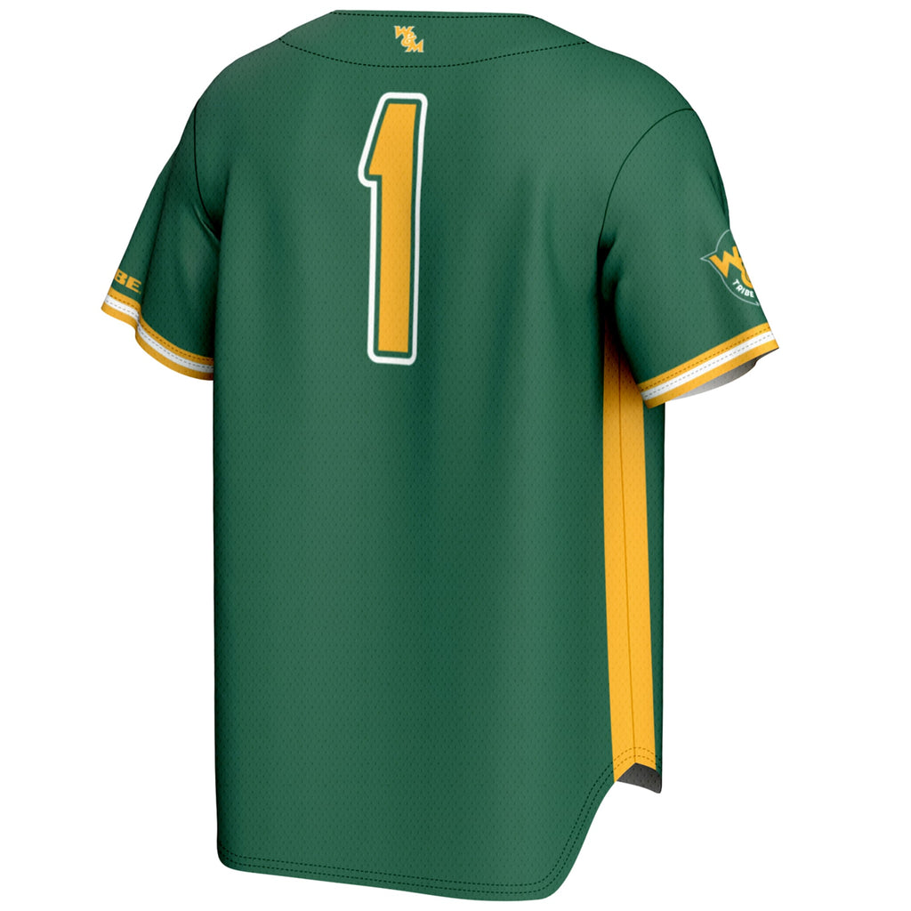 #1 William & Mary Tribe Lightweight Baseball Fashion Jersey - Green
