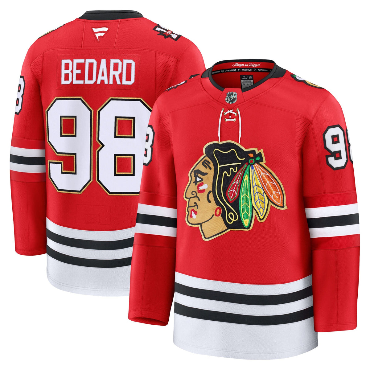 Chicago Blackhawks Connor Bedard Red Centennial Premium Player Jersey