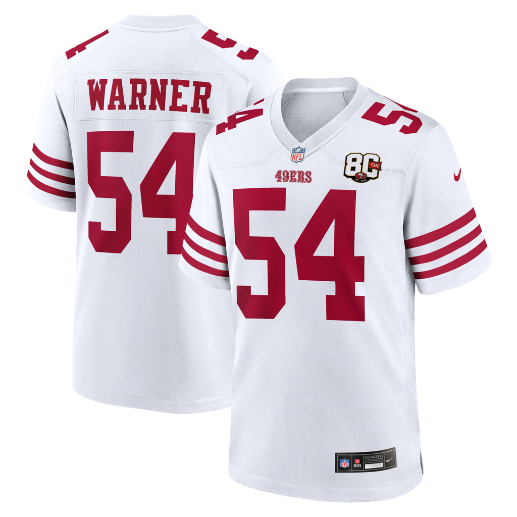 San Francisco 49ers Fred Warner White 80th Anniversary Game Football Jersey