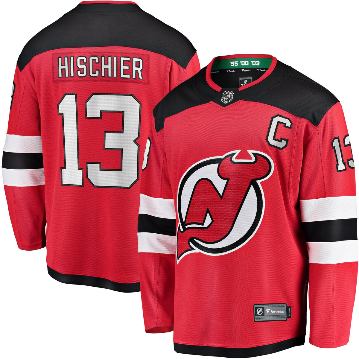 New Hockey Jersey Devils Nico Hischier Red Captain Patch Home Breakaway Jersey