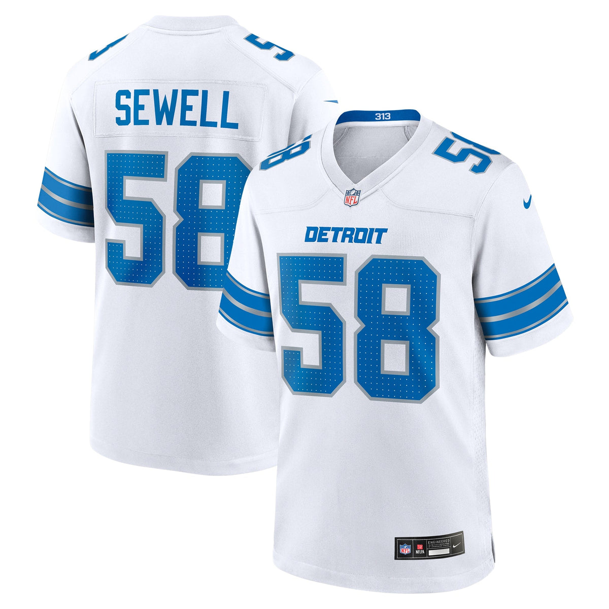 Detroit Lions Penei Sewell White Game Football Jersey