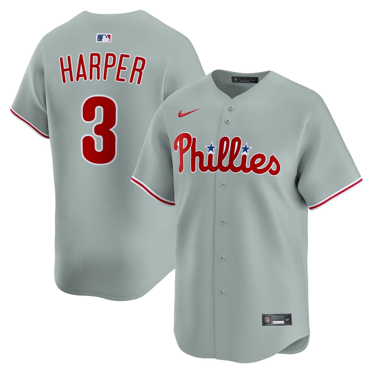 Philadelphia Phillies Bryce Harper Gray Road Limited Player Baseball Jersey