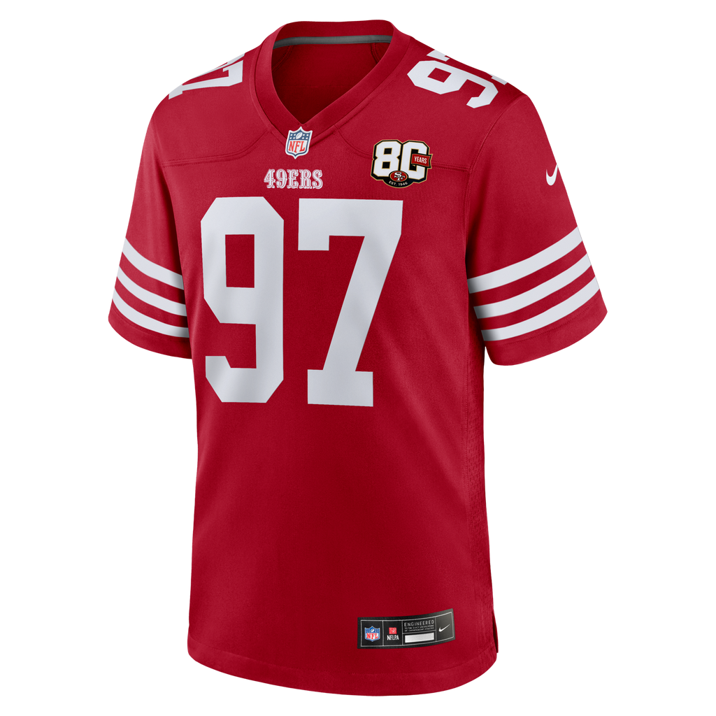 San Francisco 49ers Nick Bosa Scarlet 80th Anniversary Game Football Jersey